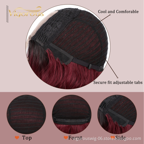Hot High Quality Heat Resistant Afro Short Bob Ombre Black Bug Water Wave African Synthetic Lace Frontal Wigs